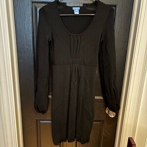 Black Ribbed Sheath Dress with Scoop Neck